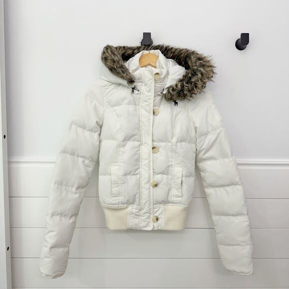 Women’s Abercrombie White Puffer Hooded Coat Jacket Vtg y2K Size xL - Picture 1 of 8